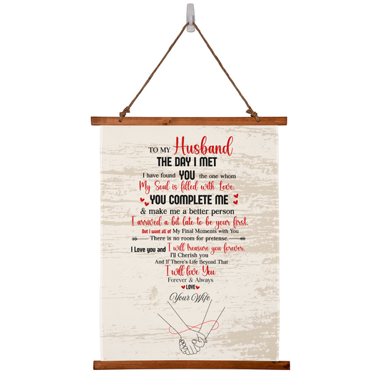 “The Day I Met You” Romantic Husband Wood Framed Wall Tapestry Gift Scroll- A Gift for a Husband.