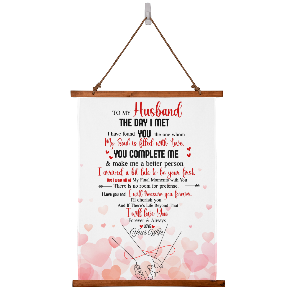 “To My Husband – You Complete Me” Wood Framed Wall Tapestry Hanging Canvas- a Gift for a Husband