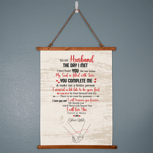 “The Day I Met You” Romantic Husband Wood Framed Wall Tapestry Gift Scroll- A Gift for a Husband.