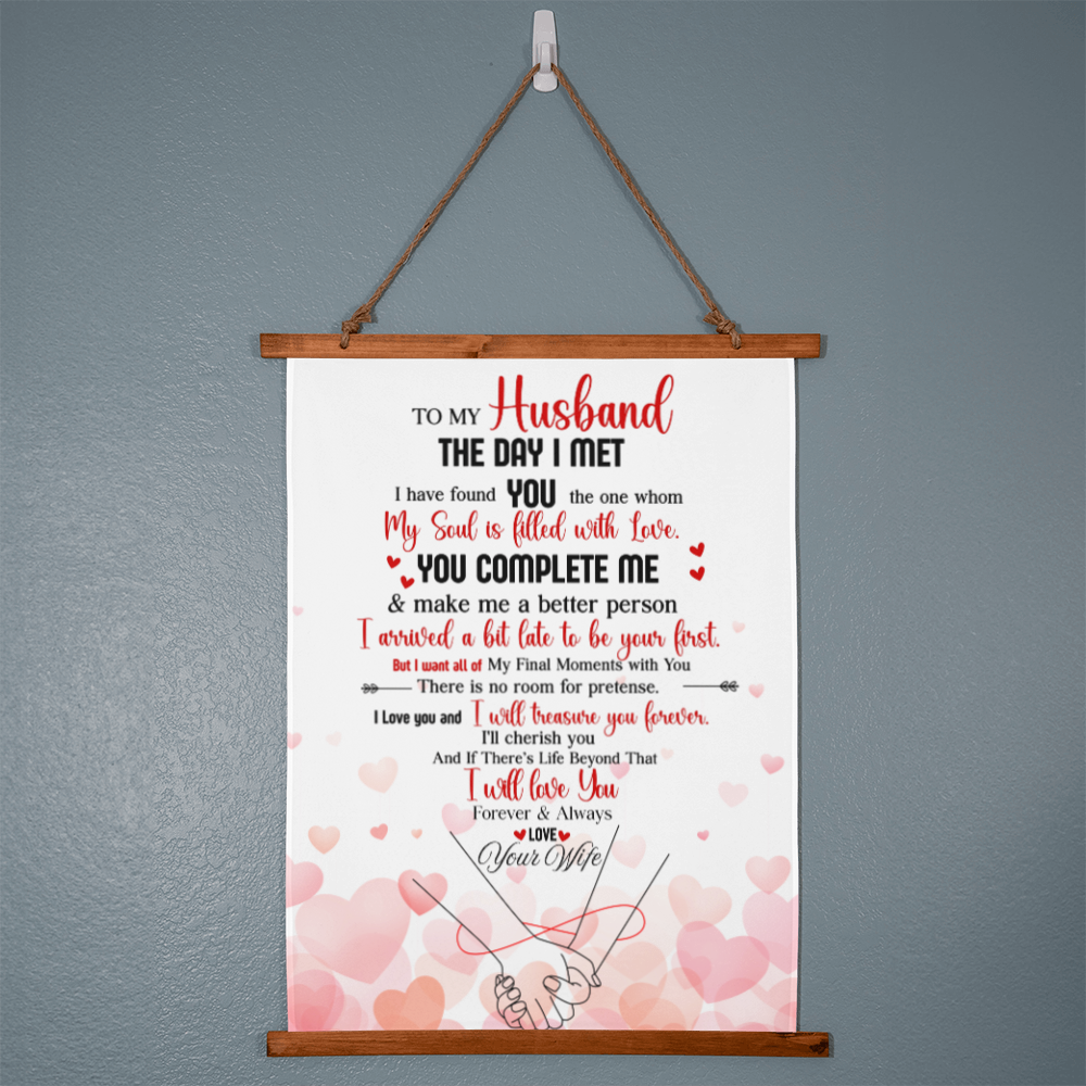 “To My Husband – You Complete Me” Wood Framed Wall Tapestry Hanging Canvas- a Gift for a Husband