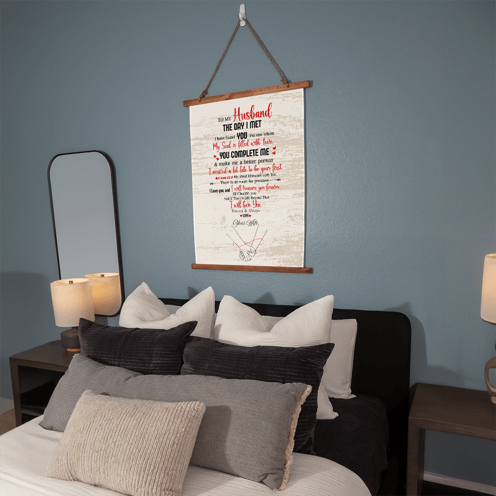 “The Day I Met You” Romantic Husband Wood Framed Wall Tapestry Gift Scroll- A Gift for a Husband.