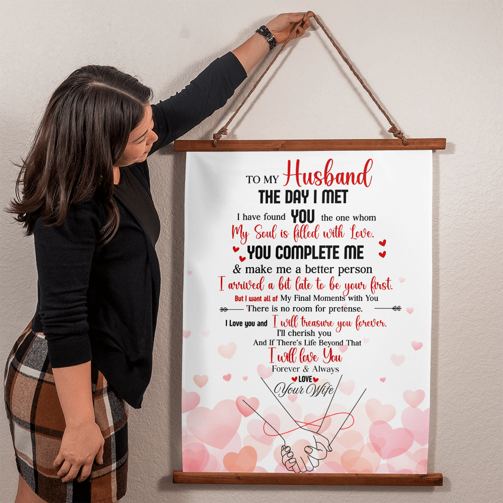 “To My Husband – You Complete Me” Wood Framed Wall Tapestry Hanging Canvas- a Gift for a Husband