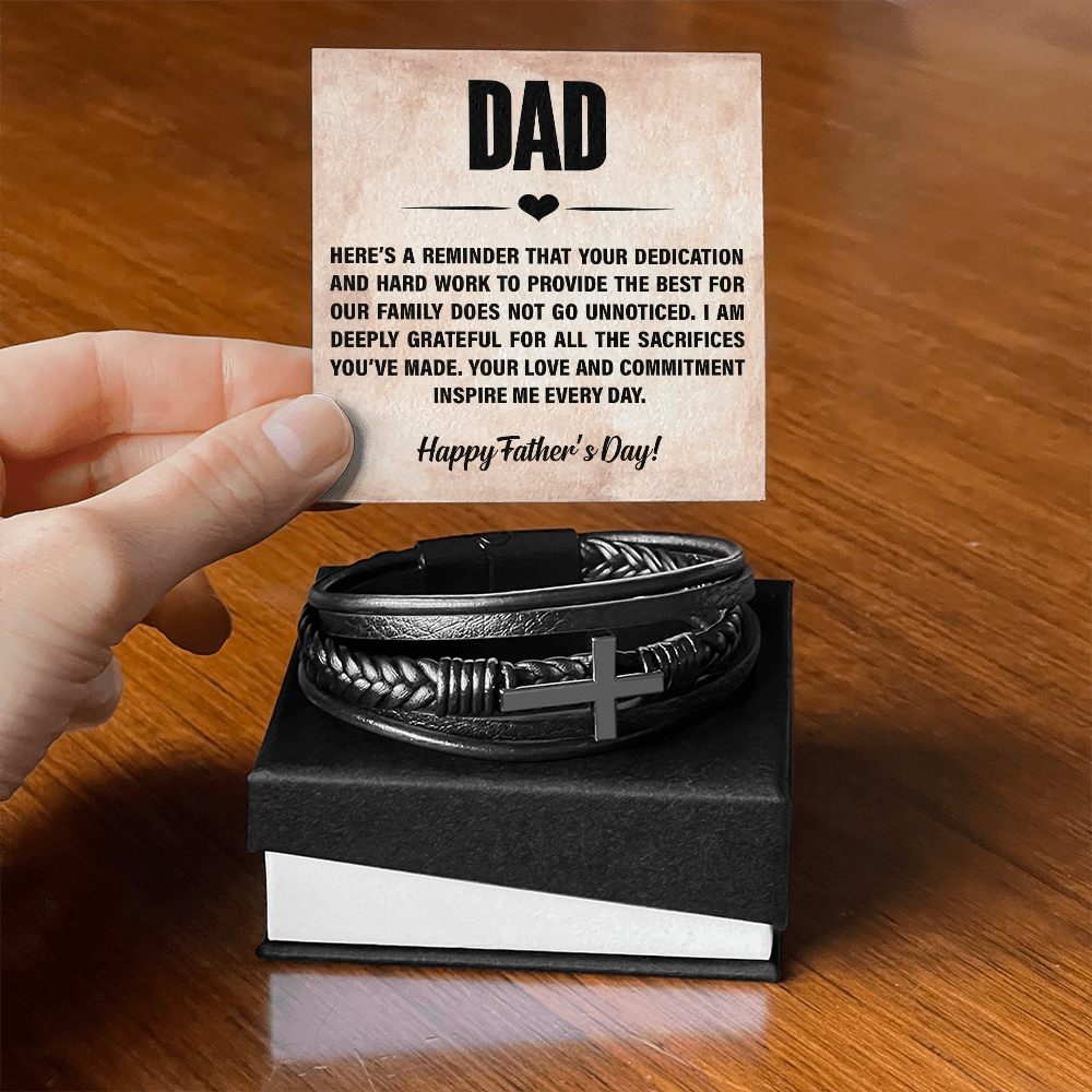 Men's Cross Leather Bracelet- HAPPY FATHER'S DAY.
