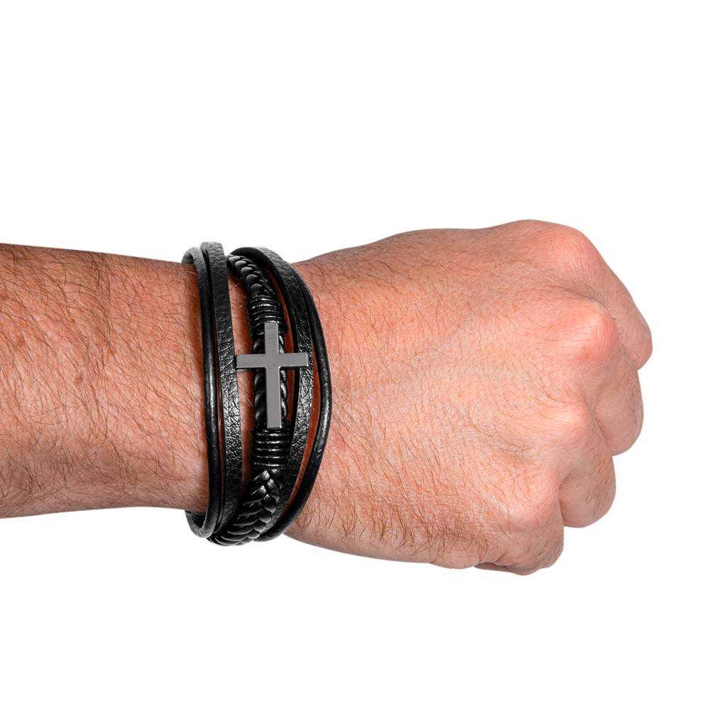 Best Dad Ever- Cross Leather Bracelet gift for Dad/Sons/Fathers/Grandfather.