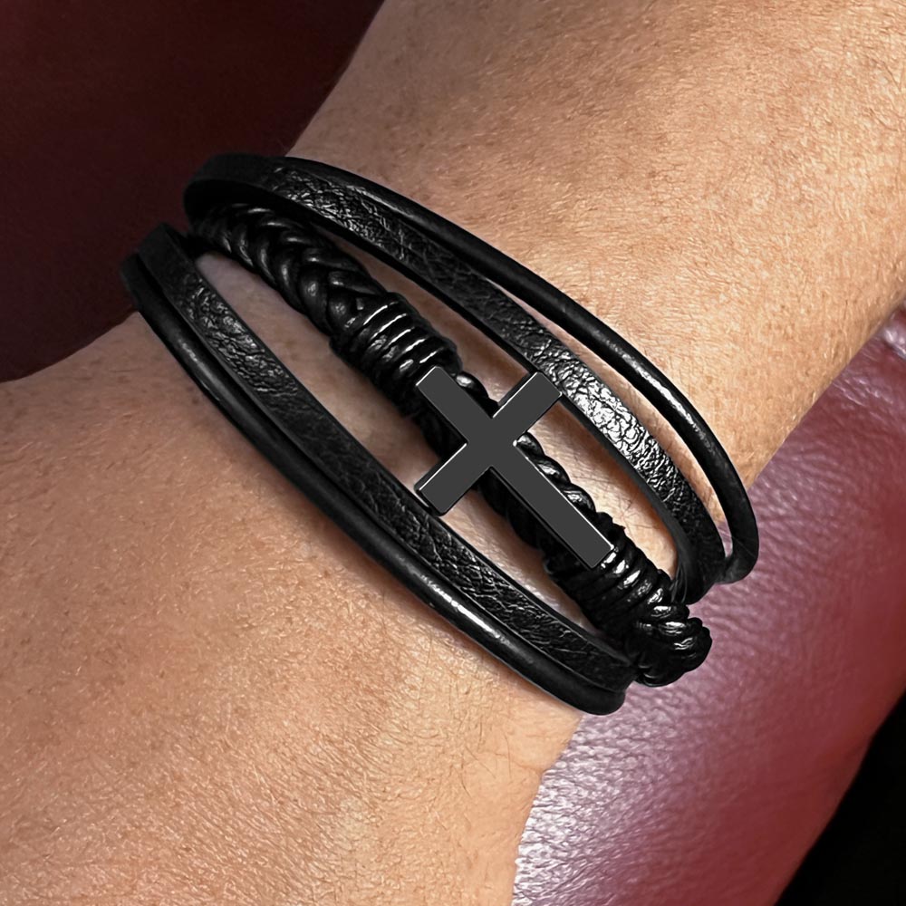 Men's Cross Leather Bracelet- HAPPY FATHER'S DAY.