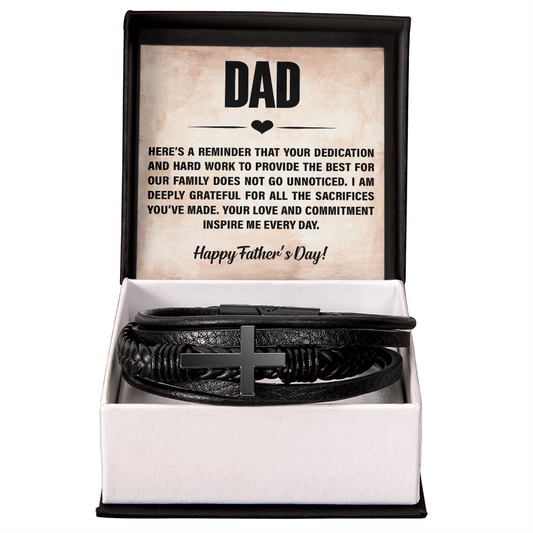 Men's Cross Leather Bracelet- HAPPY FATHER'S DAY.