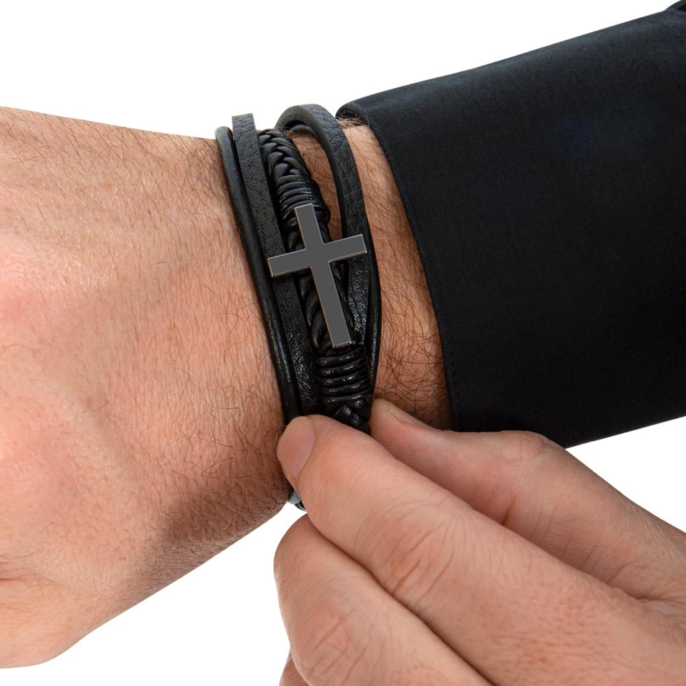 Men's Cross Leather Bracelet- HAPPY FATHER'S DAY.