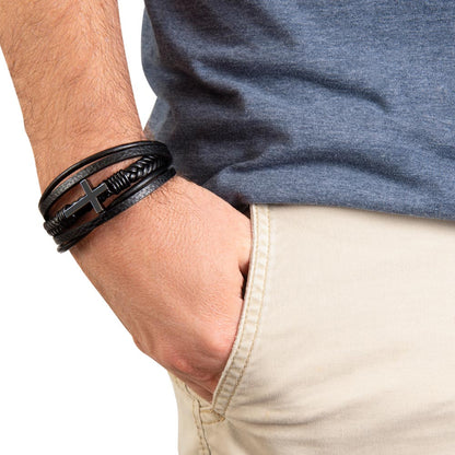Men's Cross Leather Bracelet- HAPPY FATHER'S DAY.