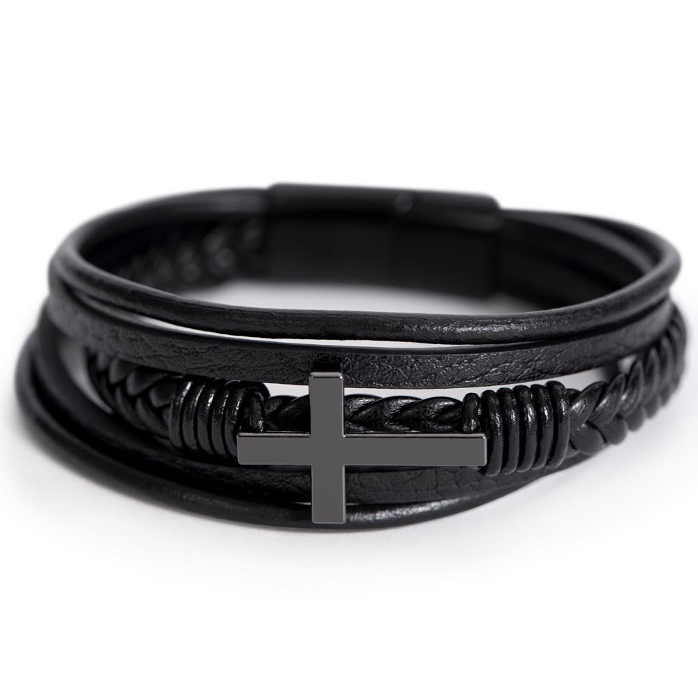 Best Dad Ever- Cross Leather Bracelet gift for Dad/Sons/Fathers/Grandfather.