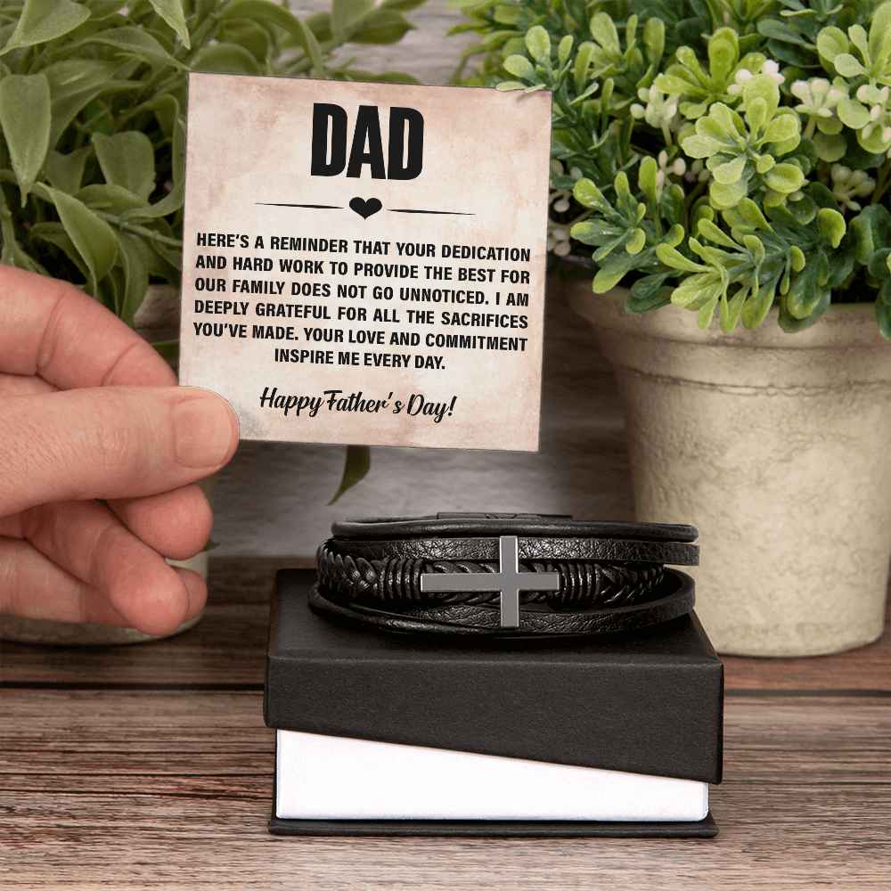Men's Cross Leather Bracelet- HAPPY FATHER'S DAY.