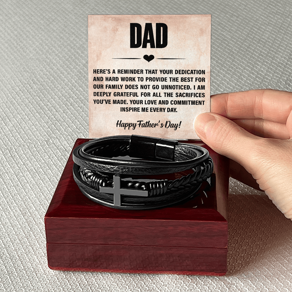 Men's Cross Leather Bracelet- HAPPY FATHER'S DAY.