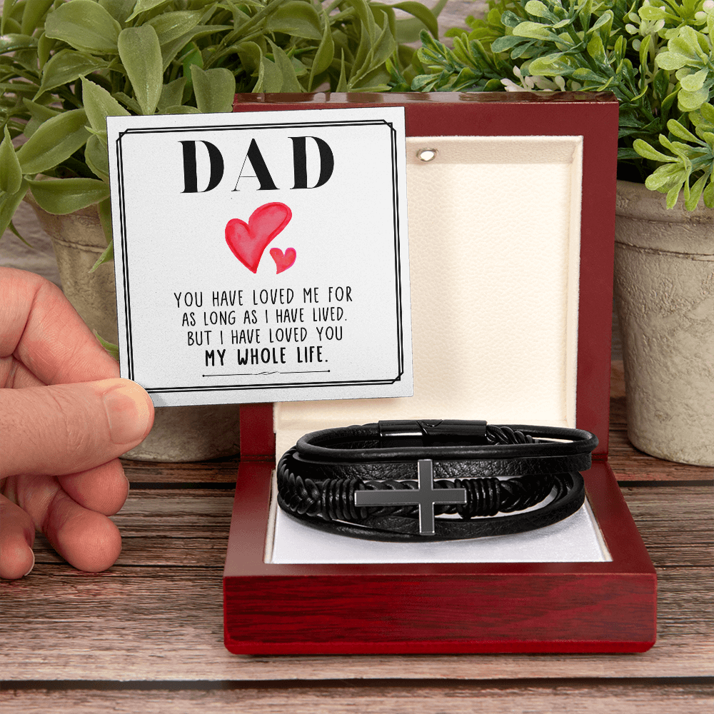 Men's Cross Leather Bracelet- a Gift for Fathers/Sons.