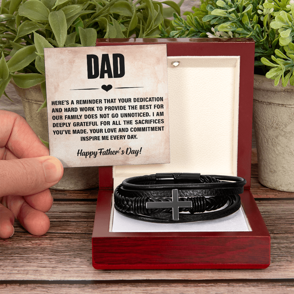Men's Cross Leather Bracelet- HAPPY FATHER'S DAY.