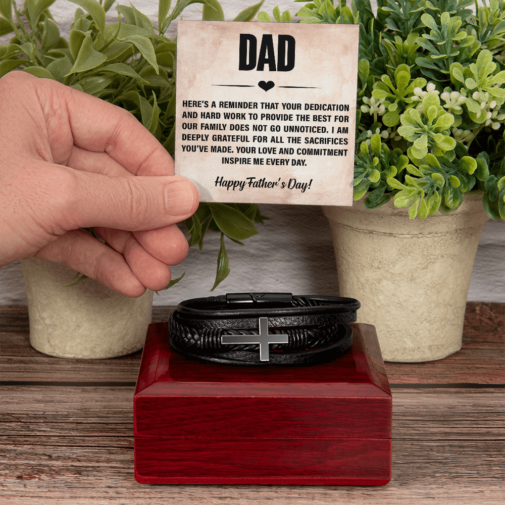 Men's Cross Leather Bracelet- HAPPY FATHER'S DAY.