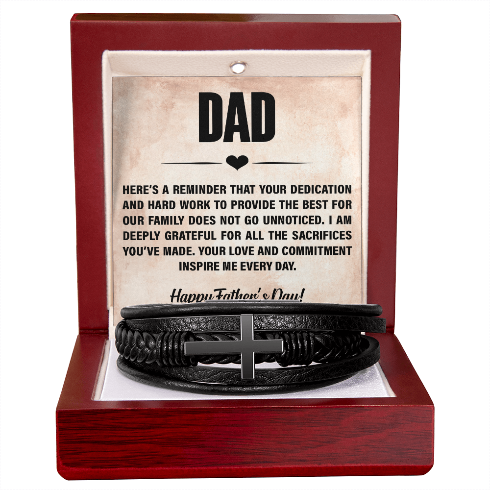 Men's Cross Leather Bracelet- HAPPY FATHER'S DAY.