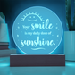 Your Smile is my daily dose of Sunshine Engraved Acrylic Circle Plague a Gift for daughters/Mothers/Sons.
