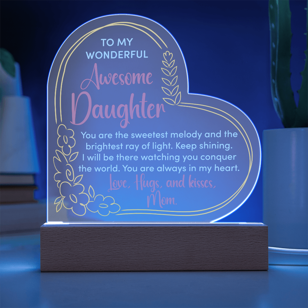 To My Awesome Daughter...Heart Acrylic LED Base Plaque and Sweetest Devotion Flower Bouquet- a Gift for a Daughter.