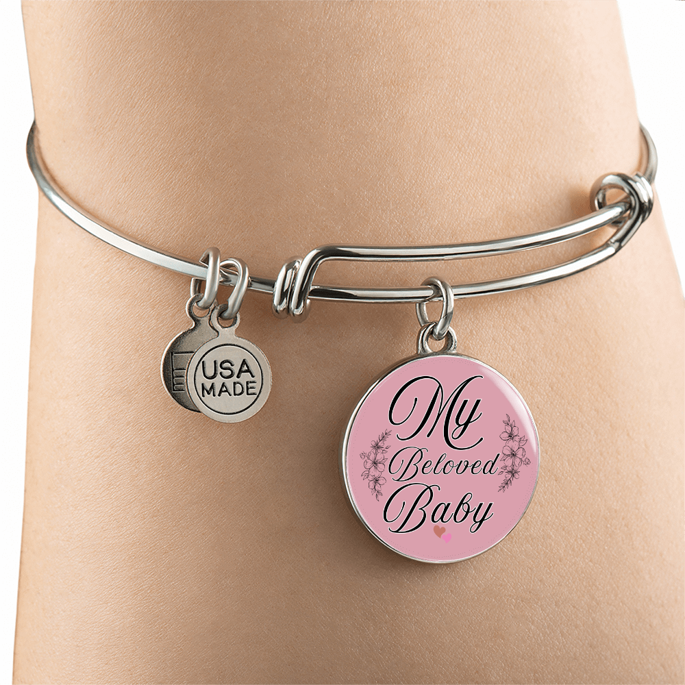 Personalized ''My Beloved Baby'' Circle Engraving Bangle- a Gift for a Mother/Wife.