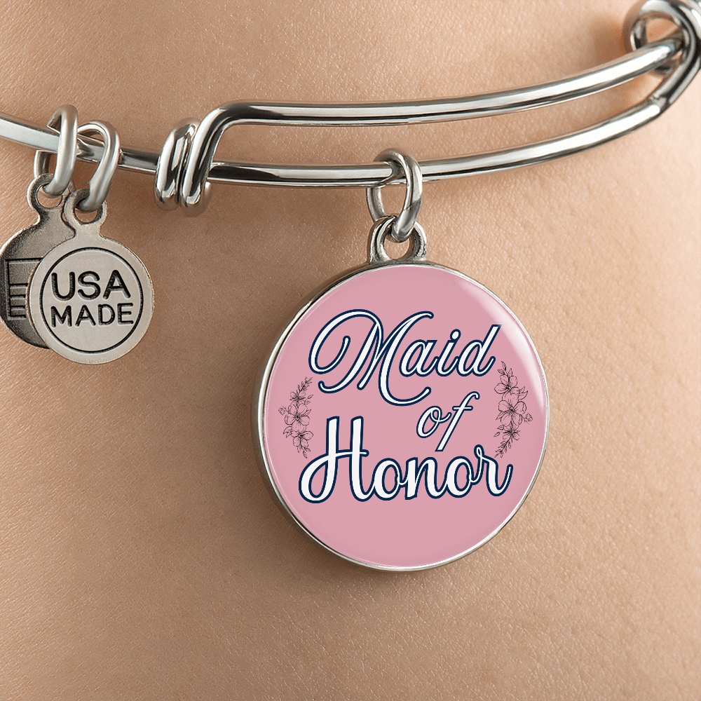 Personalized ''Maid of Honor'' Circle Engraving Bangle- a Gift for Bridal Party Members.