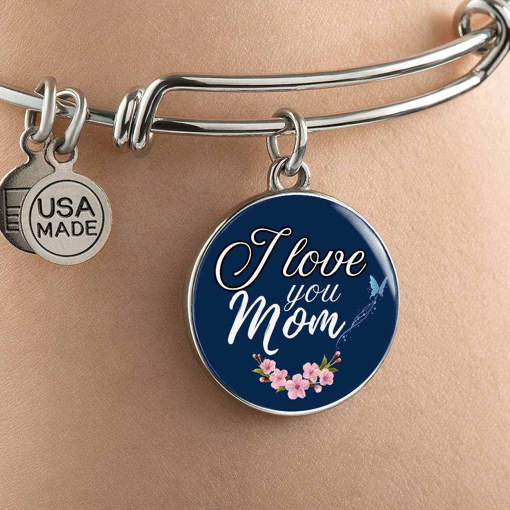 Personalized Circle''I Love You Mom'' Bangle with Engraving Option- a Gift for Daughter/Wife/Soulmate/Mothers.