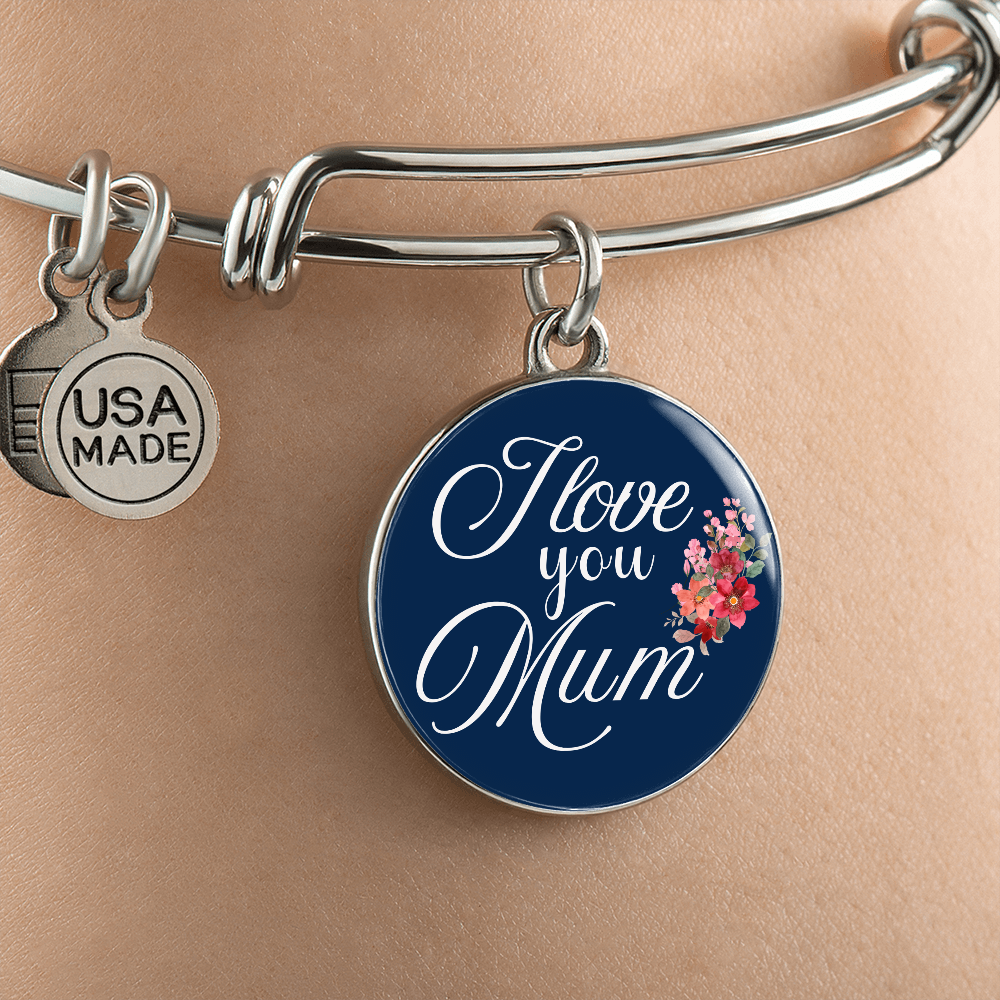 Personalized ''I Love You Mum'' Circle Engraving Bangle- a Gift for Wife/Mother.