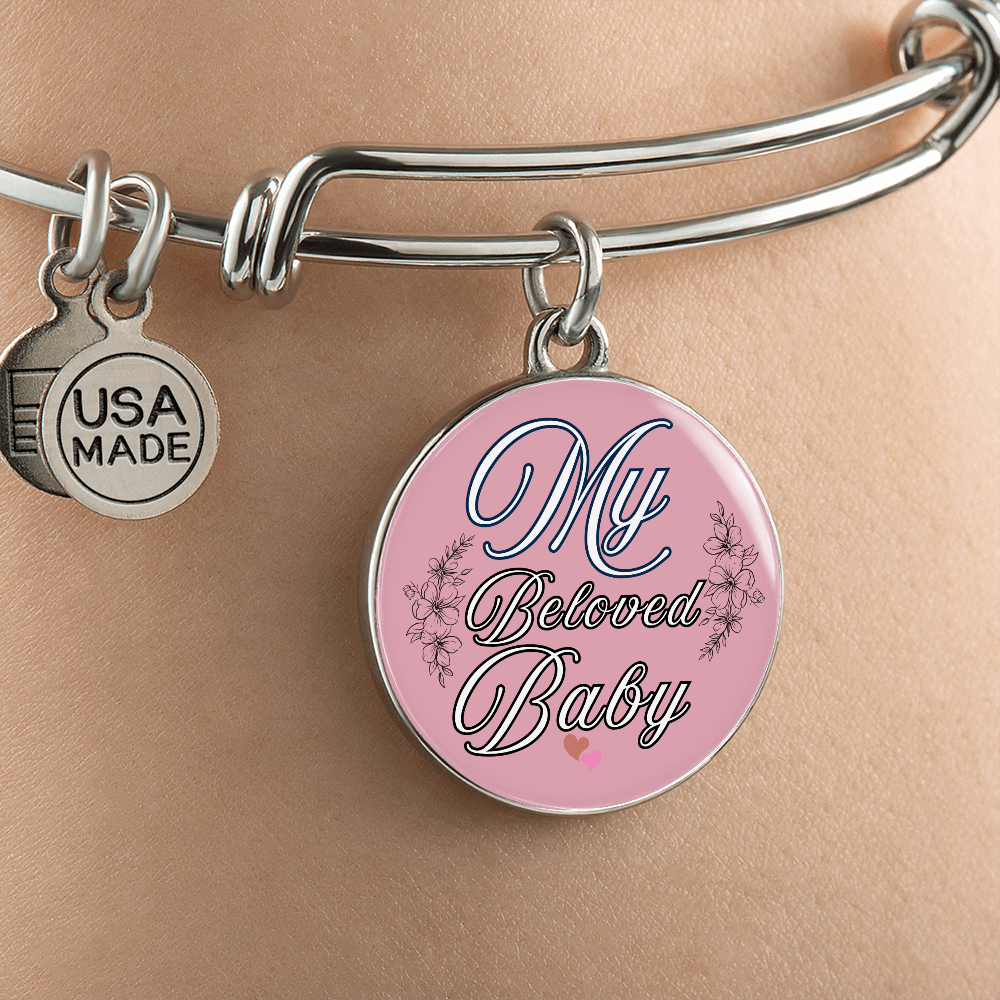 Personalized ''My Beloved Baby'' Circle Engraving Bangle- a Gift for a Mother/Wife.