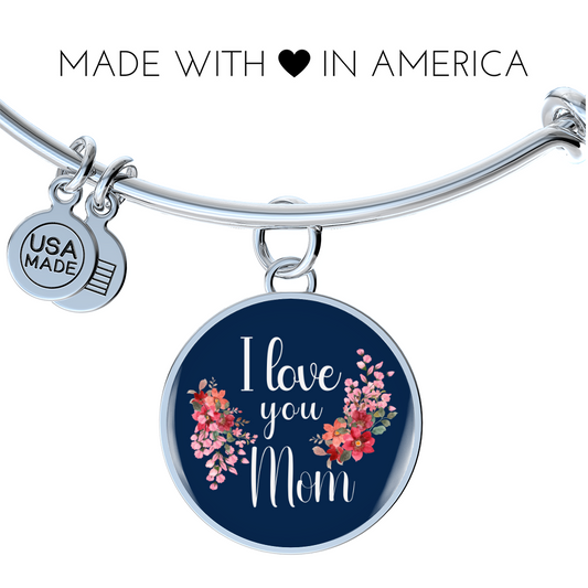 Personalized ''I Love You Mom'' Circle Engraving Bangle- a Gift for Daughter/Wife/Mothers.