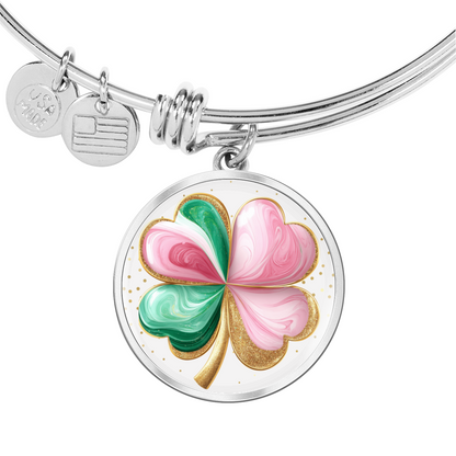 Personalized ''Shamrock Leaf'' Circle Engraving Bangle- a Gift for Daughter/Wife/Mothers.