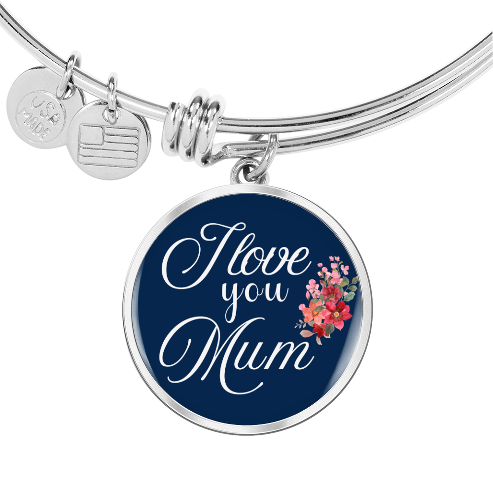 Personalized Circle''I Love You Mum'' Bangle with Engraving Option- a Gift for Daughter/Wife/Soulmate/Mothers.