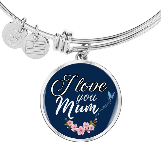 Personalized ''I Love You Mum'' Circle Engraving Bangle- a Gift for Daughter/Wife/Mothers.