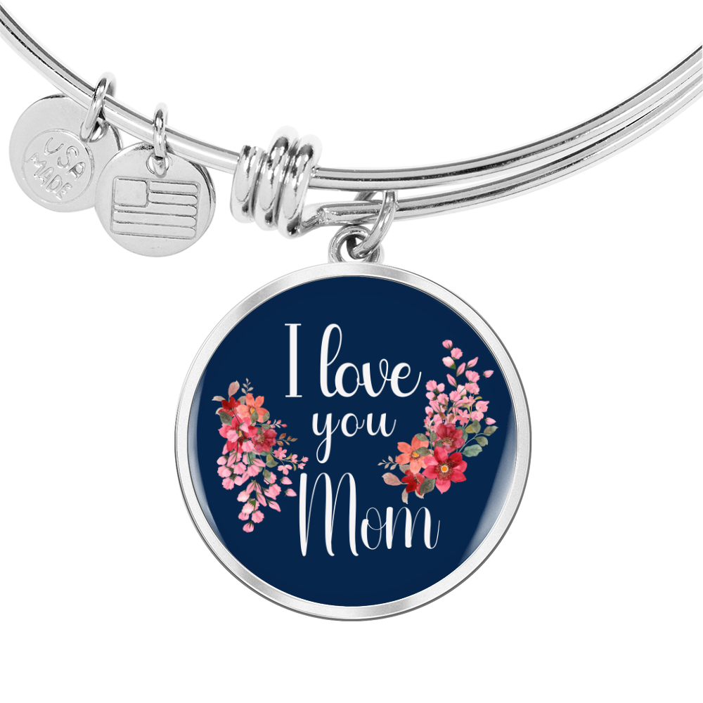 Personalized ''I Love You Mom'' Circle Engraving Bangle- a Gift for Daughter/Wife/Mothers.