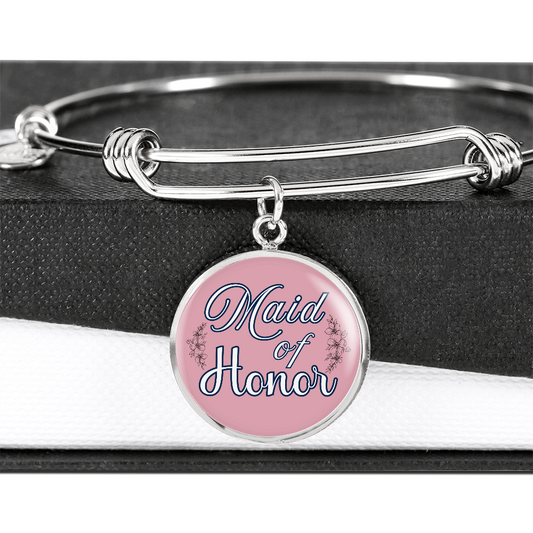 Personalized ''Maid of Honor'' Circle Engraving Bangle- a Gift for Bridal Party Members.