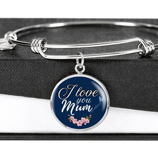 Personalized ''I Love You Mum'' Circle Engraving Bangle- a Gift for Daughter/Wife/Mothers.