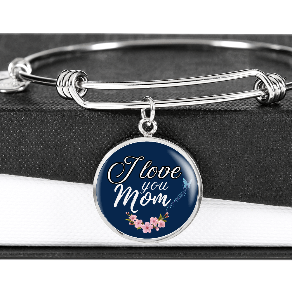 Personalized Circle''I Love You Mom'' Bangle with Engraving Option- a Gift for Daughter/Wife/Soulmate/Mothers.