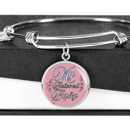 Personalized ''My Beloved Baby'' Circle Engraving Bangle- a Gift for a Mother/Wife.