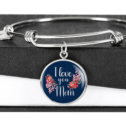 Personalized ''I Love You Mom'' Circle Engraving Bangle- a Gift for Daughter/Wife/Mothers.
