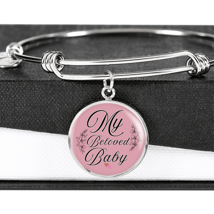 Personalized ''My Beloved Baby'' Circle Engraving Bangle- a Gift for a Mother/Wife.