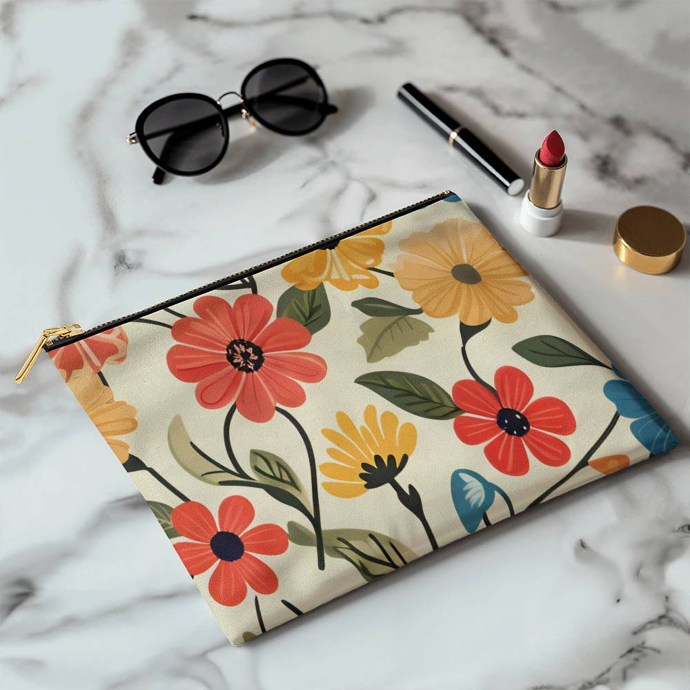 Hello Summer Floral  Large Fabric Pouch a Gift for Mom/Daughter/wife.
