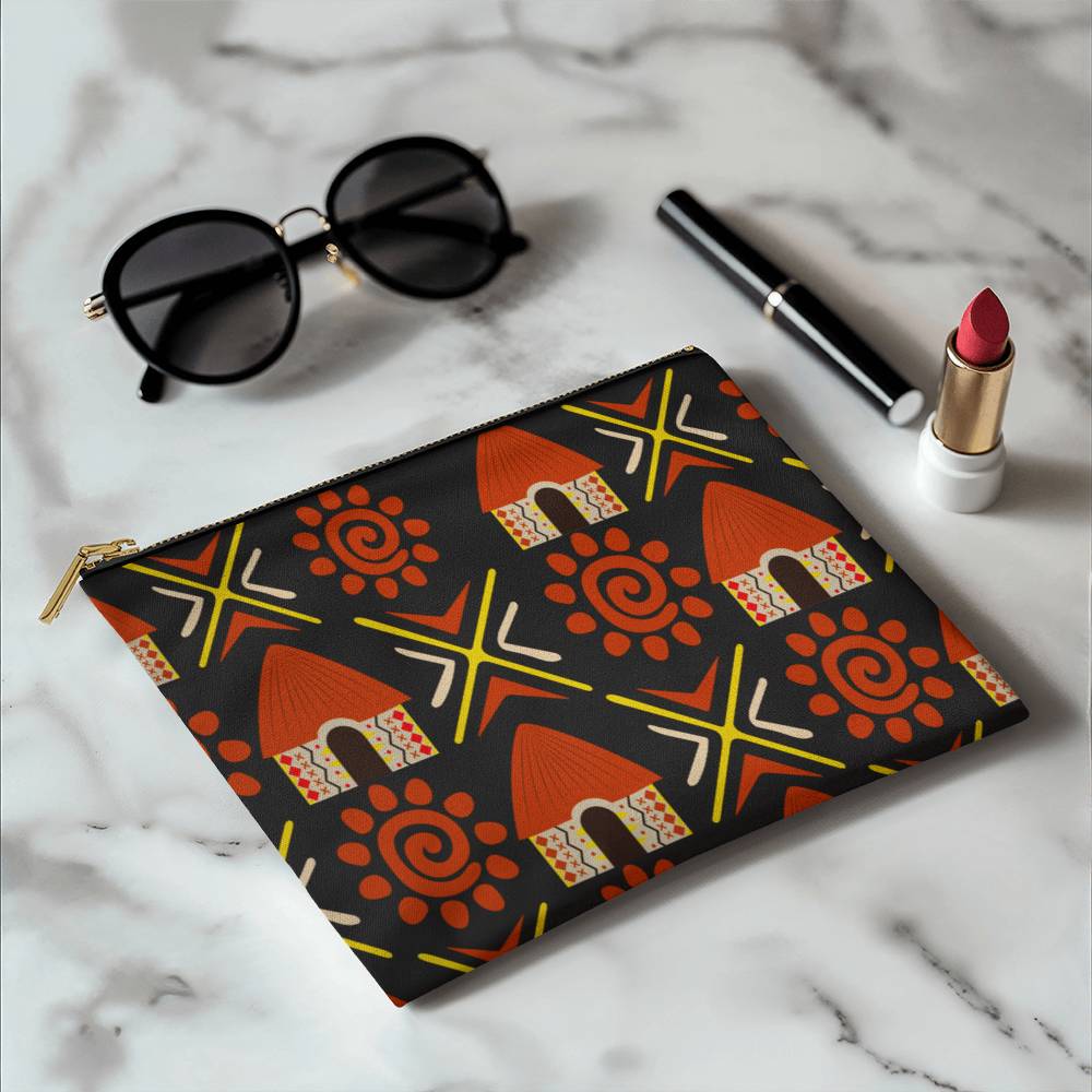 Small Tribal Huts  Fabric Zipper Pouch a Gift for Wives/Mothers/Girlfriend/Sisters.