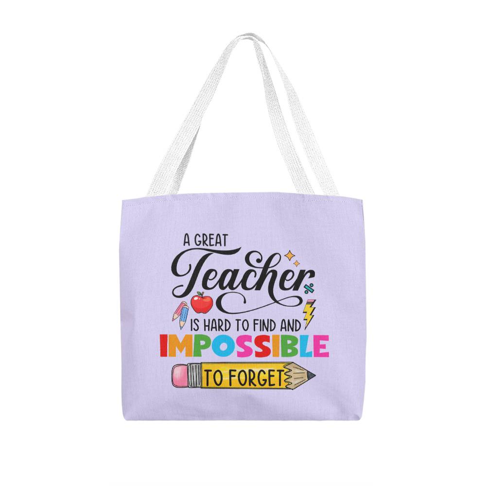 A Great Teacher Classic Purple Tote Bag- a Gift for Teachers/Fathers/Mothers.