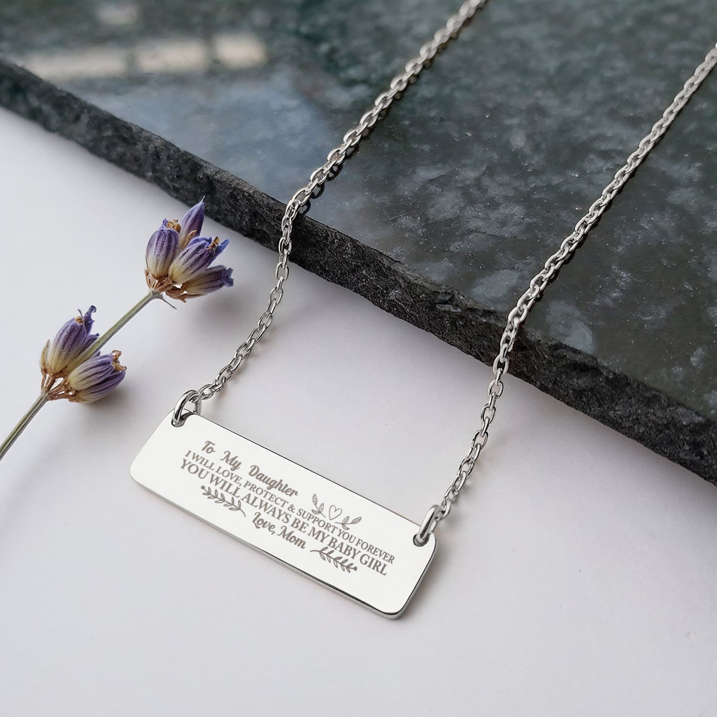 To My Daughter Horizontal Bar Necklace