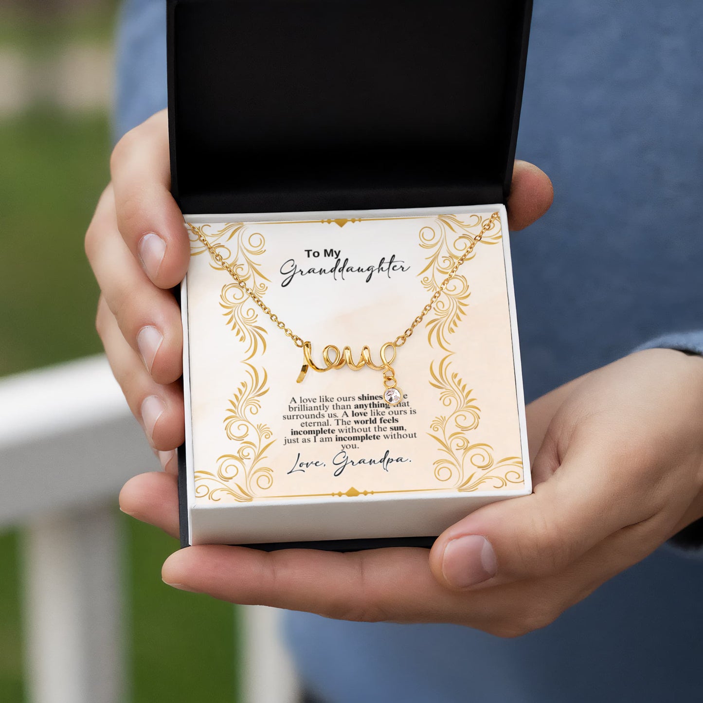 To My Granddaughter Scripted Love Necklace- a Gift from a Grandfather