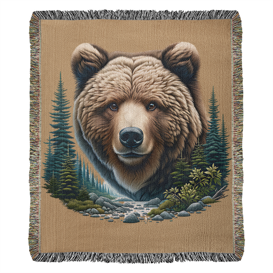 A Bear Illustration Heirloom Woven Blanket- Gift for Sons/Husbands.