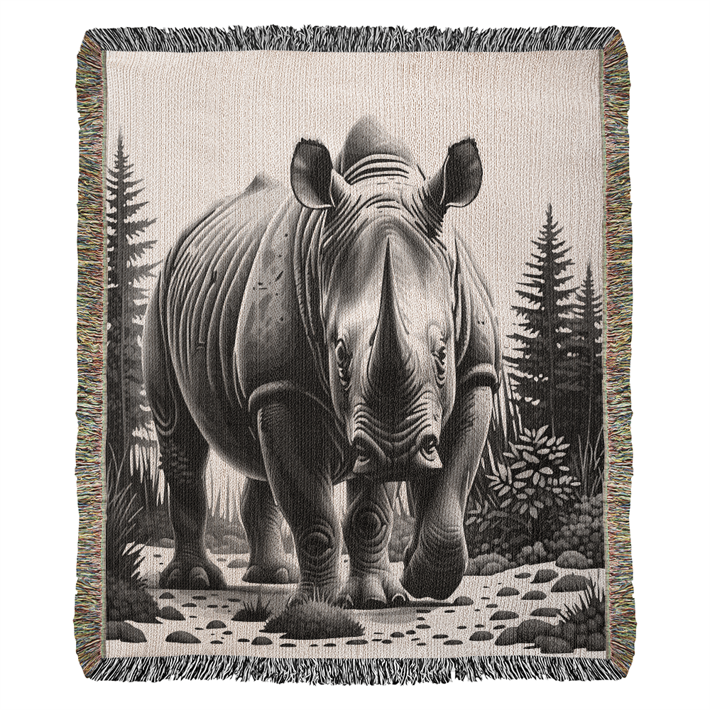 Rhino Illustration Woven Blanket- Gift for Mothers/Fathers/Daughters/Sons.