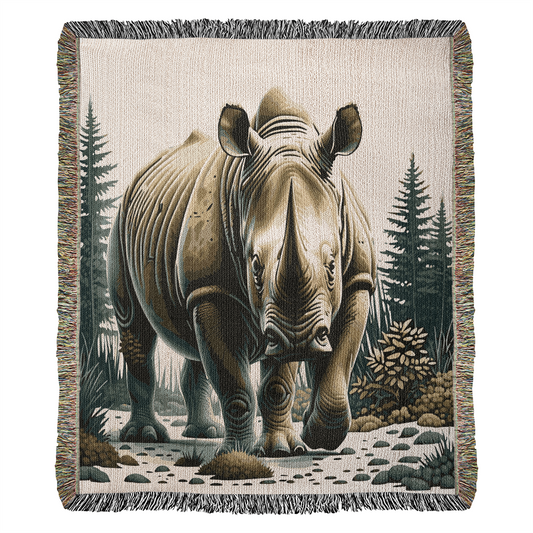 Rhino Illustration Woven Blanket- Gift for Mothers/Fathers/Daughters/Sons.