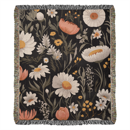 Blossom Elegance: Noir Garden Heirloom Woven Blanket- a Gift for Mothers/Daughters