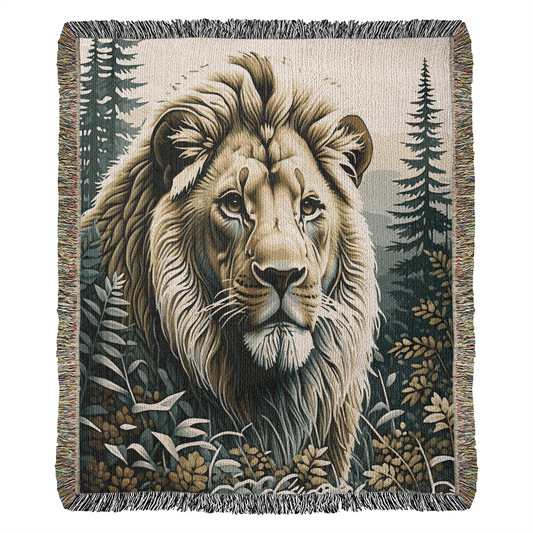 Lion Illustration Heirloom Woven Blanket- Gift for Mothers/Fathers/Sons/Daughters.