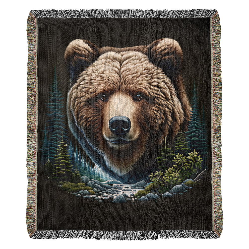 A Bear Illustration Heirloom Woven Blanket- Gift for Sons/Husbands.