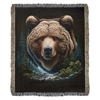 A Bear Illustration Heirloom Woven Blanket.