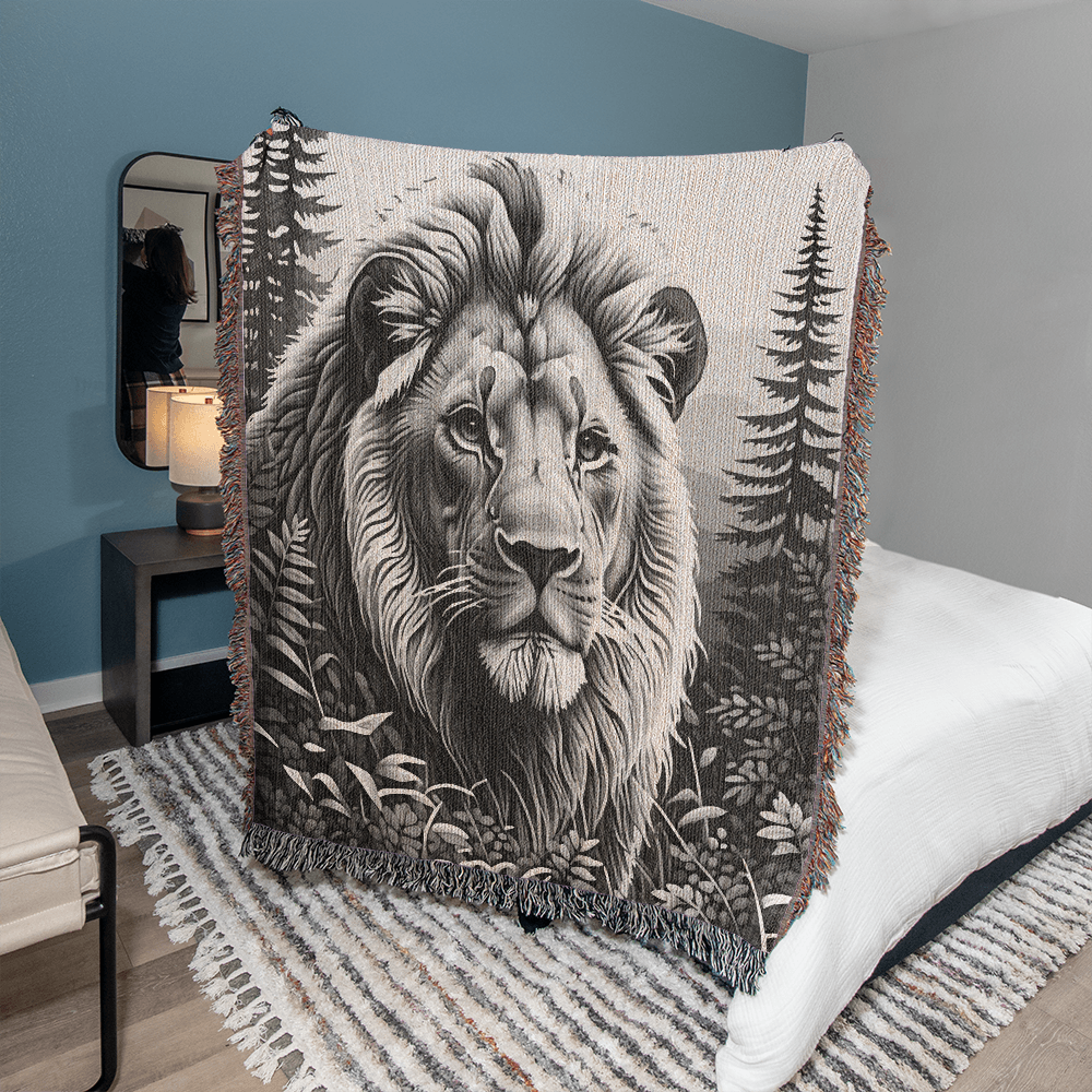 Lion Illustration Heirloom Woven Blanket- Gift for Mothers/Fathers/Sons/Daughters.